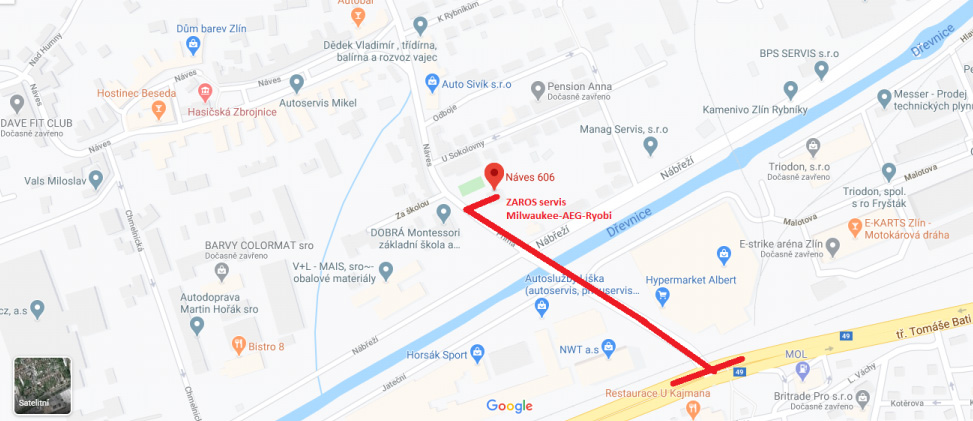 Mapa s vyznačenou provozovnou servisu: Závoda s.r.o., Náves 606, 760 01 Zlín